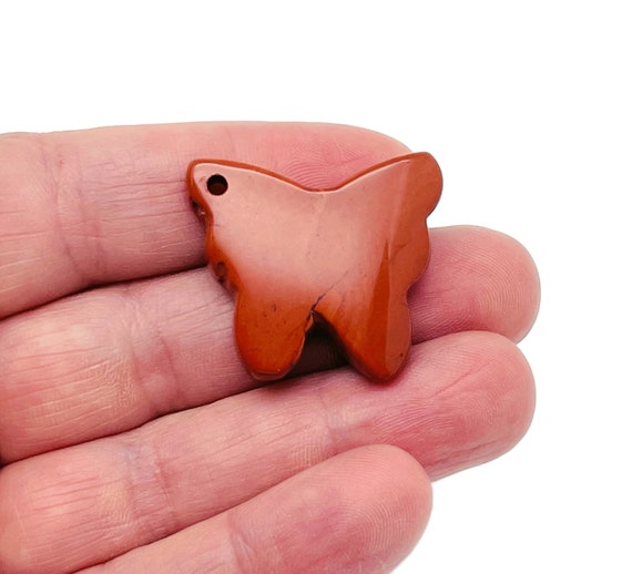 Red Jasper Butterfly Gemstone Pendant - Hole Crystal Jewelry - Crystal Carved Butterfly Loose Stone - Crystal Necklace Healing - NC1547