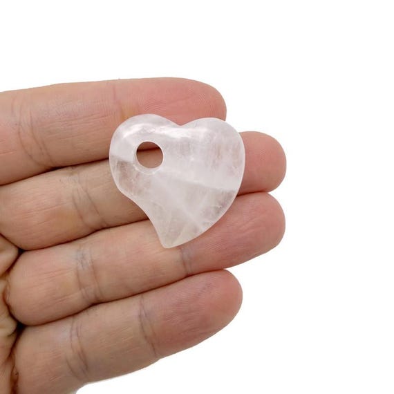 Clear Quartz Natural Gemstone Heart Pendant – Crystal Heart Charm for Necklace Making - HT1001