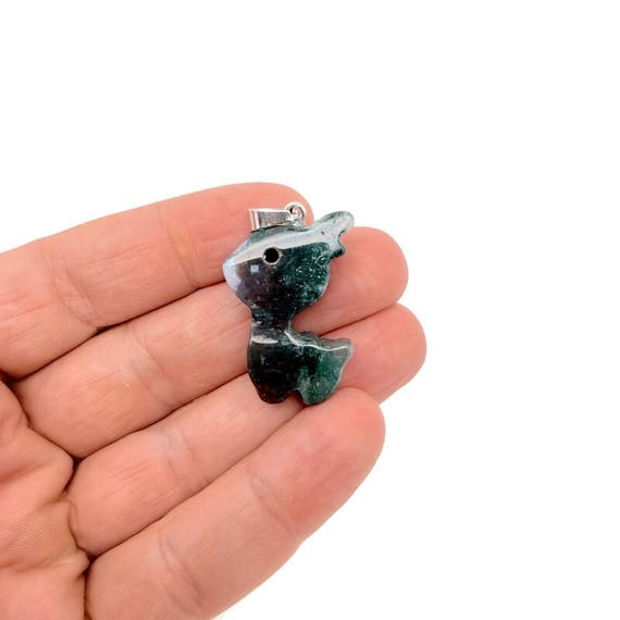 Moss Agate Crystal Deer Pendant - Carved Gemstone Deer Necklace Gift - NC2015