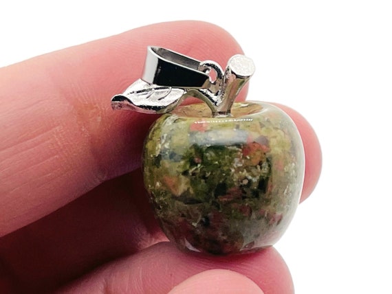 Unakite Crystal Apple Pendant - Crystals Pendant Healing - Mini Crystal Pendant - Gifts - NC1252