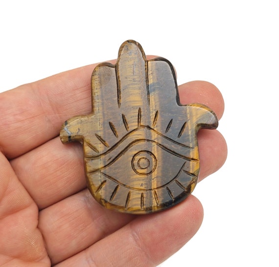 Tiger Eye Evil Eye Hand Gemstone Carving - Pocket Crystal - Crystals Chakra - Meditation Crystal - Energy Gift for her - EL1013