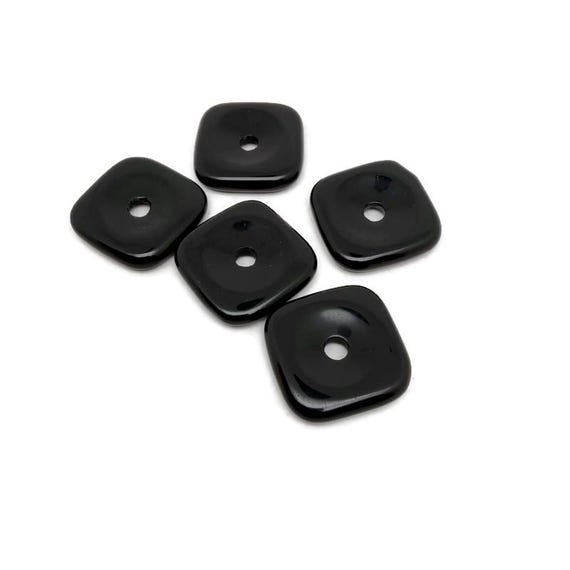 Obsidian Square Crystal Donut Pendant – Natural Gemstone Healing Amulet - 30mm - DO1115