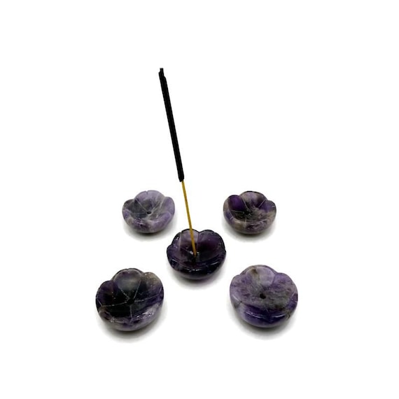 Amethyst Gemstone Incense Holder – Hand-Carved Crystal Flower Burner for Cleansing & Relaxation - GZ1007