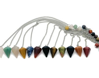 Colección de péndulos de cristal curativo – Péndulo de adivinación con gemas y cadena de acero inoxidable - PEMIX1