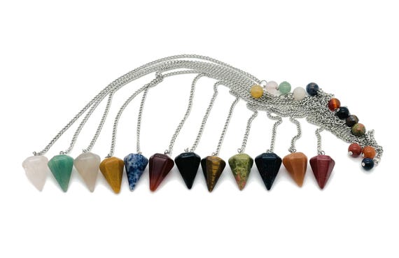 Healing Crystal Pendulum Collection – Gemstone Divination Pendulum with Stainless Steel Chain - PEMIX1