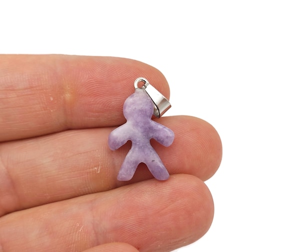 Lepidolite Crystal Gingerbread Cookies Men Pendants - Christmas Gift - Mineral Specimens - Christmas Carving - Best Quality - NC1659