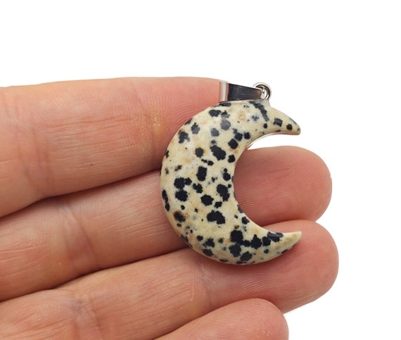 Dalmatian Jasper Gemstone Moon Pendants - Crescent Moon - Wholesale Jewelry Making Supplies - Moon Necklace - Moon Shaped Crystal - NC1681