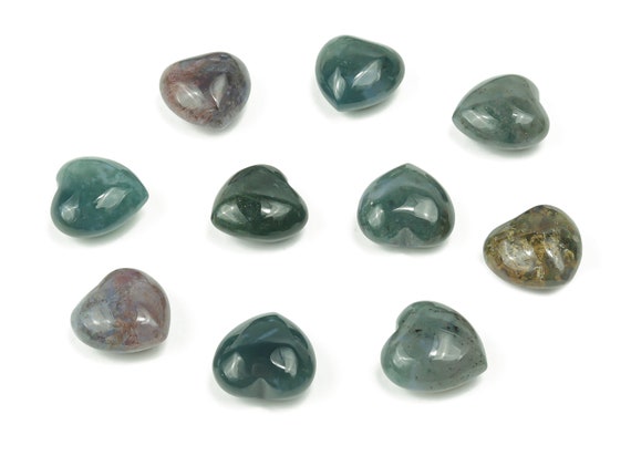 Moss Agate Heart Gemstone - Puffy Heart –  Healing Crystals - Nurturing Stone – Crystal Hearts – 15x15x9mm - HE1032