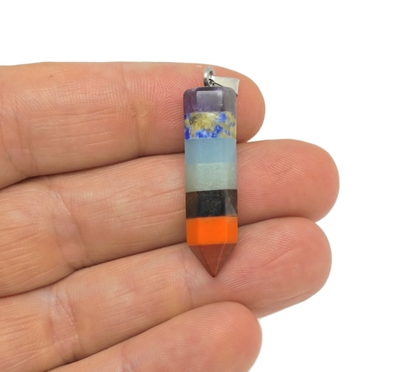 Chakra Point Crystal Pendant - 7 Stones Pendant - Lapis Lazuli - Sodalite - Aventurine -Tiger Eye - Red Jasper - Gifts - NC1567