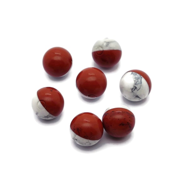 PokeBall Crystal Carving - Natural Poké Ball -  Mineral Specimen - Howlite with Red Jasper - Ball Crystal Gift - 20mm - SP1082