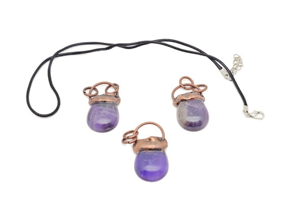 Gemstone Amethyst Pendant - Amethyst Necklace - Copper Pendant - With Rope - For Women Gift - NC1753