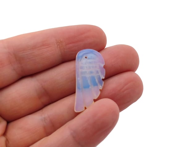 Opalite Crystal Angel Wing Hole Pendant - Carved Angel Wing - Crystal Jewelry - Angel Wing Charms - NC1356