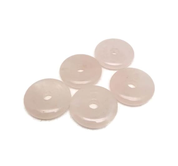 Rose Quartz Crystal Donut Pendant - Polished Pi Stone Charm - 30mm - DO1097