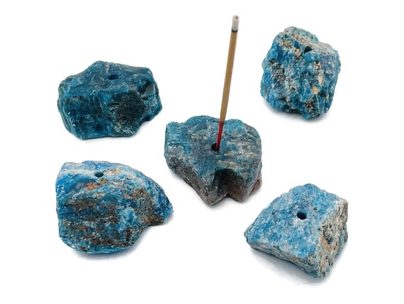 Blue Apatite Crystal Incense Holder -Rough Crystal Stone Incense Stick Holder -Raw Stone Incense Holder - Healing Stone - RS1010