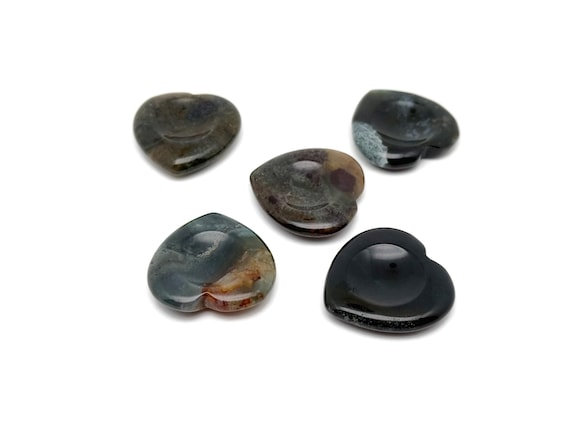 Moss Agate Heart Worry Stone – Crystal Worry Stone – Relaxing Heart Chakra - Travel Crystals - Stress Reducing - WO1012