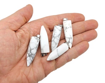 Howlite Bullet Gemstone Pendant - Crystal Point Bullet Necklace - Polished Bullet Carved - Crystal Healing - Mineral - NC1468