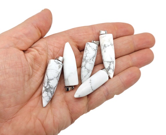 Howlite Bullet Gemstone Pendant - Crystal Point Bullet Necklace - Polished Bullet Carved - Crystal Healing - Mineral - NC1590