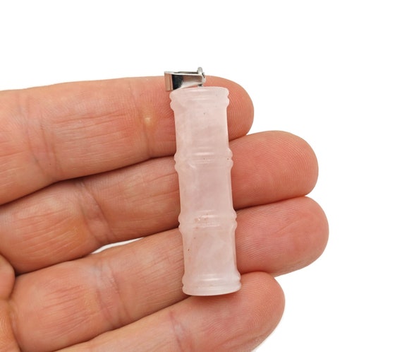 Rose Quartz Gemstone Bamboo Shape Pendants - Protect Crystal Necklace - Bamboo Crystal Jewelry - Healing Stones - Gift For Her - NC1607