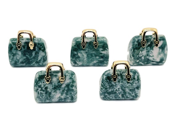 Green Dot Jade Crystal Purse Carving - Qinghai Jade Crystal Handbag Pendant - Gemstone Purse - PU1025