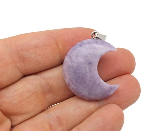 Lepidolite Gemstone Moon Pendants - Crescent Moon - Wholesale Jewelry Making Supplies - Moon Necklace - Moon Shaped Crystal - NC1677