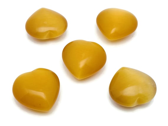 Yellow Cats Eye Heart Gemstone – Heart Crystal - Healing Stones – Carving Heart - Natural stones - 4cm - HE1248
