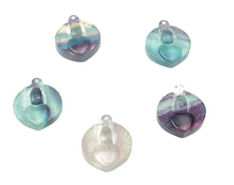 Colgante de fluorita con forma de corazón - Colgante de fluorita perforada - Colgante de cristal - Collares naturales - Gema Heling - Regalos - NC1095