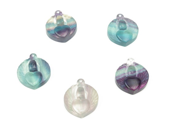 Fluorite Heart Pendant - Hole Fluorite Pendant - Crystal Pendant – Natural Necklaces - Heling Gemstone - Gifts - NC1105