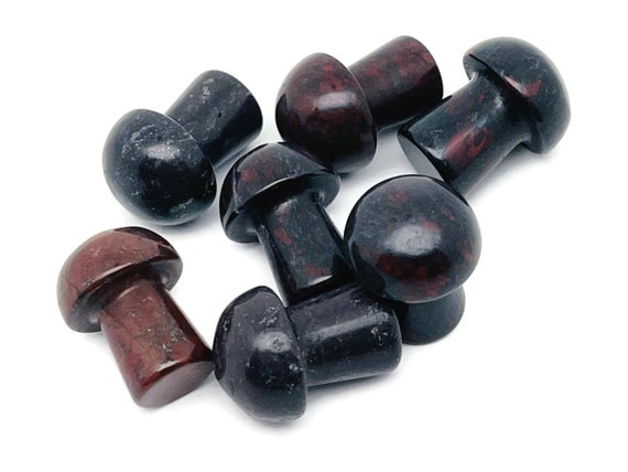 Chicken BloodStone (Chinese) Mushroom Gemstone – Crystal Carving – Crystal Mushroom – Natural Stone Mushroom Carving – 2cm – MU1034