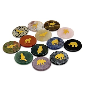 Pedra de Cristal com Gravação de Animal - Pedras Totem de Cristal Dourado - ENGMIX20