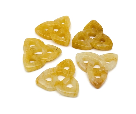 Yellow Jade Celtic Knot Carved Stone - Trinity Crystals Gemstone - Making Jewelry - Healing Crystals - CK1011