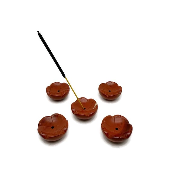 Red Jasper Gemstone Incense Holder – Hand-Carved Crystal Flower Burner for Cleansing & Relaxation - GZ1011