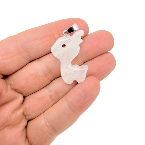 Clear Quartz Crystal Deer Pendant - Carved Gemstone Deer Necklace Gift - NC2022