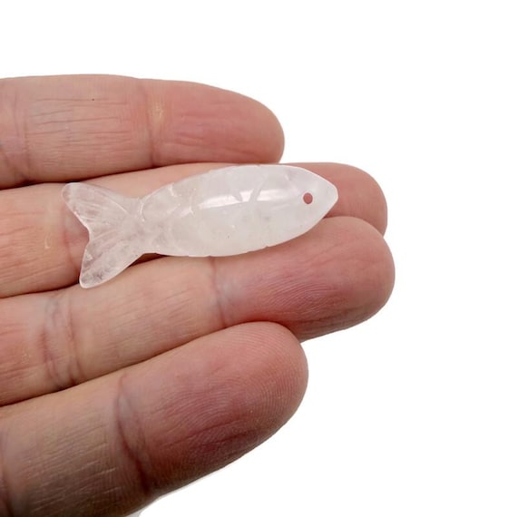 Clear Quartz Gemstone Fish Carving Pendant – Lucky Fishing Charm Gift - NC1869