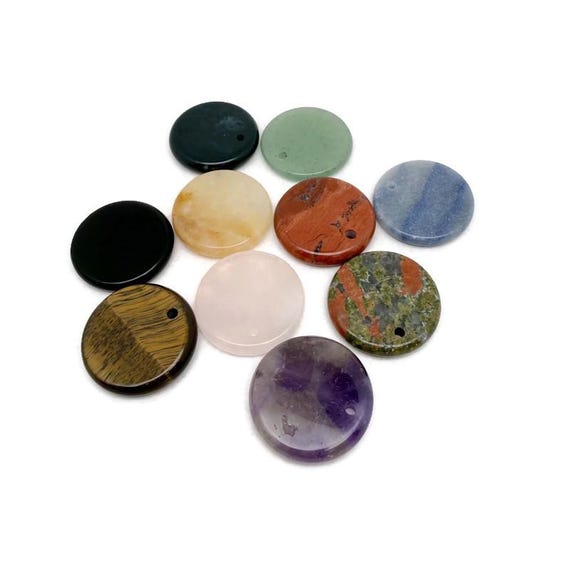 Round Gemstone Pendant – Natural Crystal Disc Charm - NCMIX
