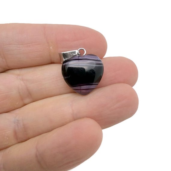Purple Agate Heart Pendant - Crystals Healing - Mini Crystal Pendant - Gifts - HNC1032