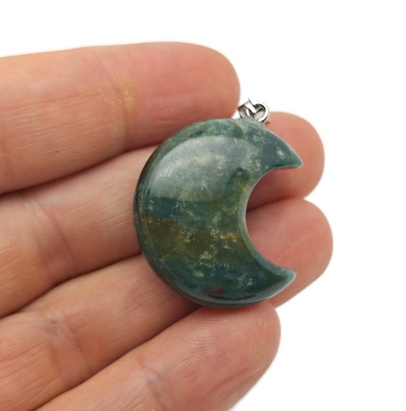 Moss Agate Gemstone Moon Pendants - Crescent Moon - Wholesale Jewelry Making Supplies - Moon Necklace - Moon Shaped Crystal - NC1679