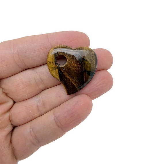 Tiger Eye Natural Gemstone Heart Pendant – Crystal Heart Charm for Necklace Making - HT1012
