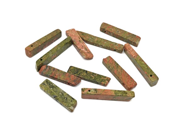 Unakite Drilled Tumbled Stones - Rectangle Hole Tumbled Stone - Making Jewelry Cytsals - Bulk Stones - NC1807