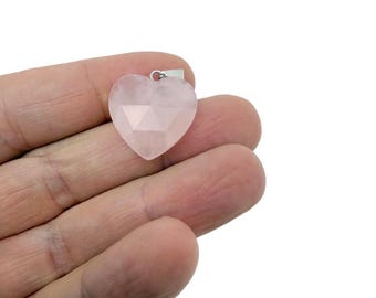 Colgante de corazón de cuarzo rosa facetado – Amuleto de cristal natural - NC1980