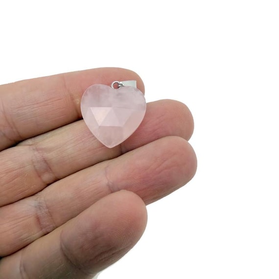 Rose Quartz Faceted Gemstone Heart Pendant – Natural Crystal Charm - NC1980