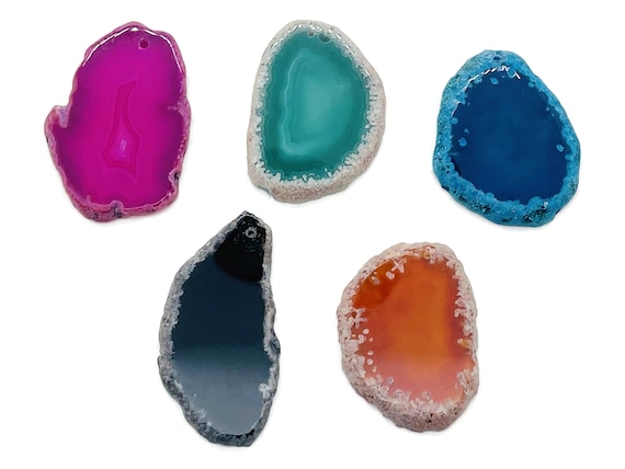 Agate Slice Drilled - Choose Agate Slice Hole Geode Crystal - Natural Agate Slice - Jewelry Making - AGAMIX