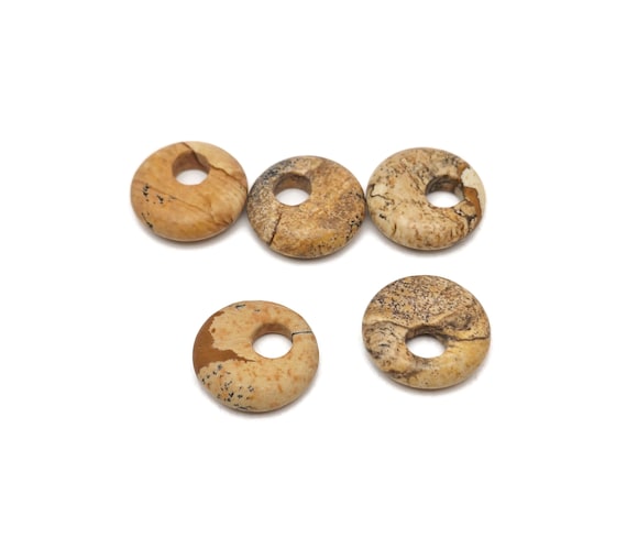 Picture Jasper Gemstone Pi Stone - Crystal Donut Pi Stone - Pi Stone -Crystal Earrings - Lucky Safety Pendant Jewelry - 18mm - DO1034