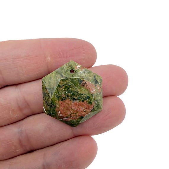 Unakite Hexagon Crystal Pendant – Faceted Stone Necklace Bead - NC1937