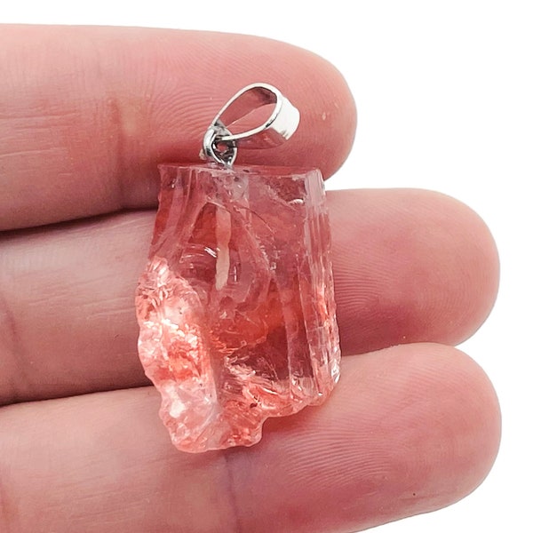 Cherry Quartz Raw Crystal Pendant - Crystals Pendant Healing - Drilled Crystal - Gifts - NC1137