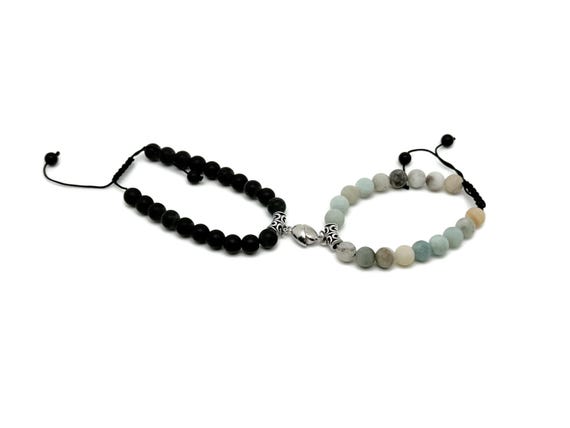 Love Gemstone Bracelet - Men&Women Magnetic Crystal Bracelet - Black Tourmaline - Amazonite - Two Bracelet - Valentine's Day - CC1004