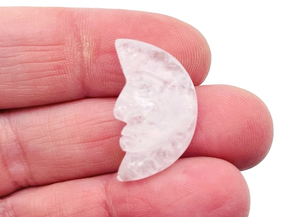 Clear Quartz Crystal Moon Face - Crystal Smile Moon - Gemstone Carved Moon - Healing Crystal - Gemstone Crescent – 25mm – MS1005
