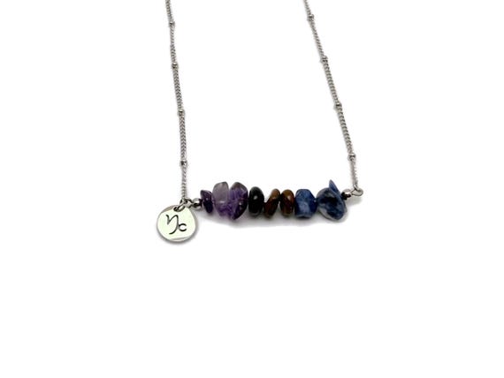 Capricorn Zodiac Gemstone Necklace -  Choose Your Stones - Silver Stainless Steel - Birthstone Crystal Neckalce - CC1015