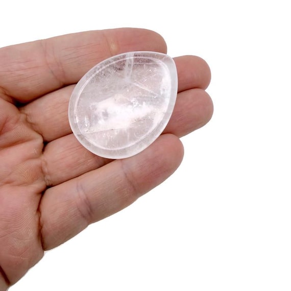 Clear Quartz Natural Worry Stone - Teardrop Shaped Natural Gemstone - Relaxing – 45mm - WO1096