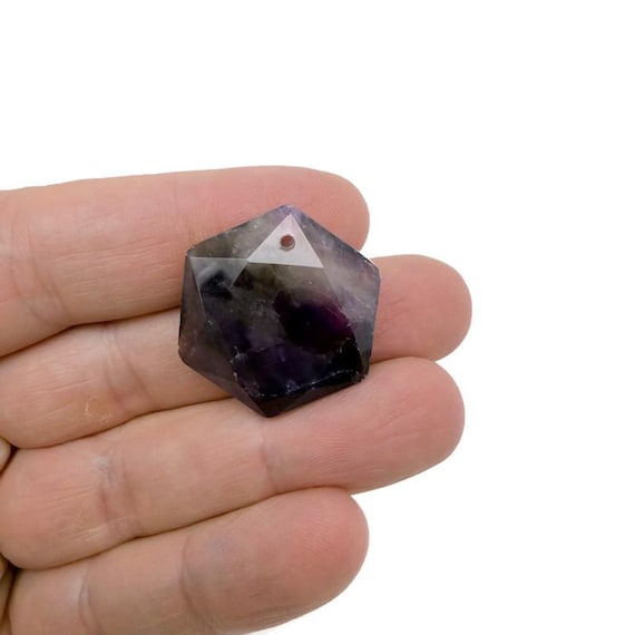 Amethyst Hexagon Crystal Pendant – Faceted Stone Necklace Bead - NC1932