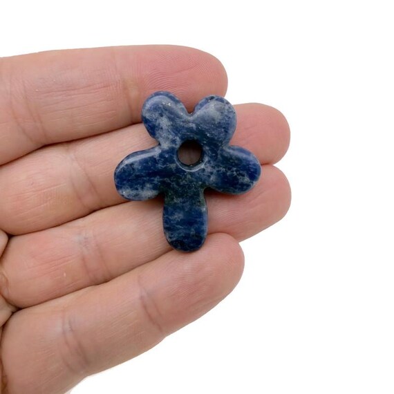 Sodalite Flower Gemstone Pendant - Carved Crystal Flower Charm - NC1913